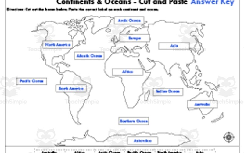 Cut And Paste Continents And Oceans World Map By Teach Simple
