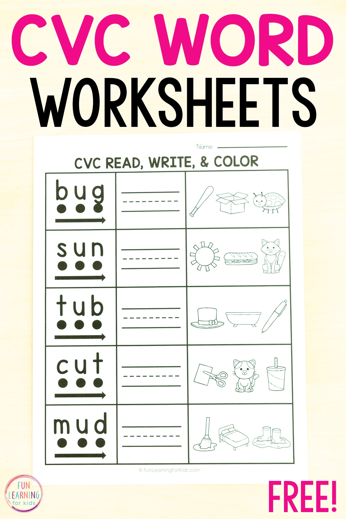 cvc printable worksheets for kindergarten