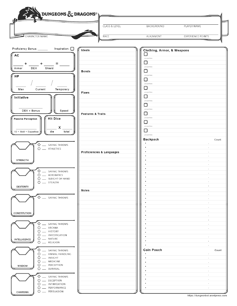 dungeons and dragons character sheet printable