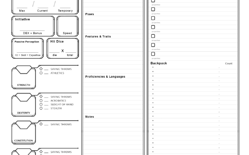 D d One Page Character Sheet Download Printable PDF Templateroller