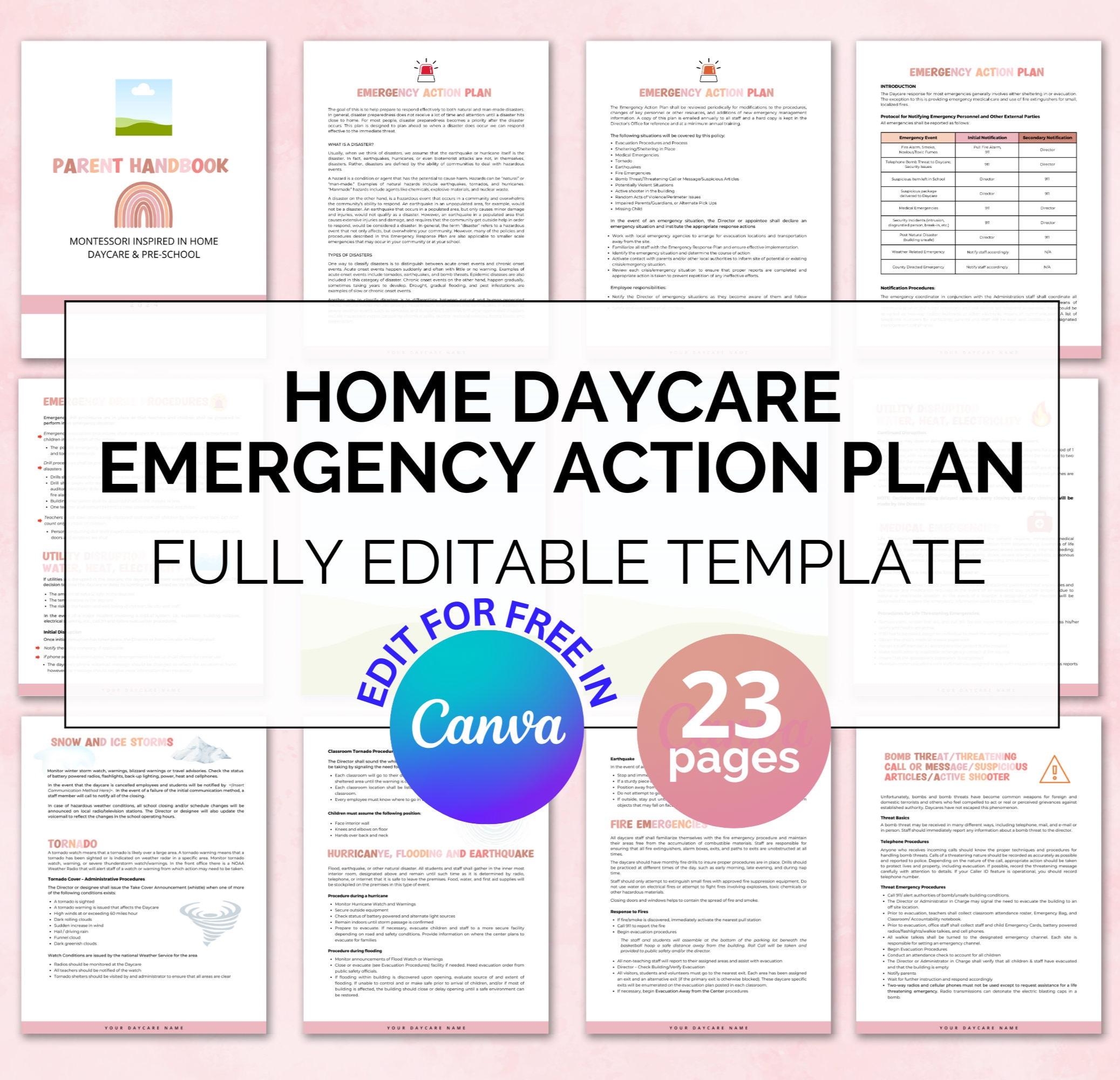 Daycare Emergency Plan Childcare Emergency Plan Template Emergency Plan Of Action Emergency Plan Evacuation Emergency Preparedness Etsy