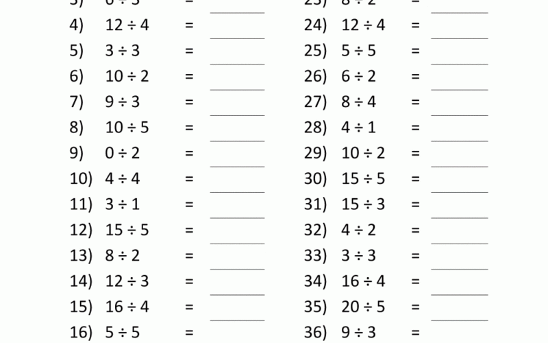 Division Facts Worksheets