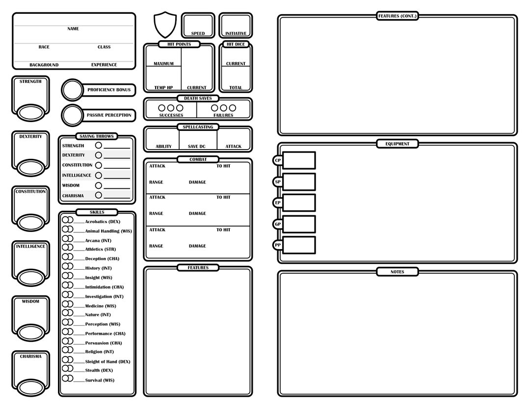 dnd printable character sheets