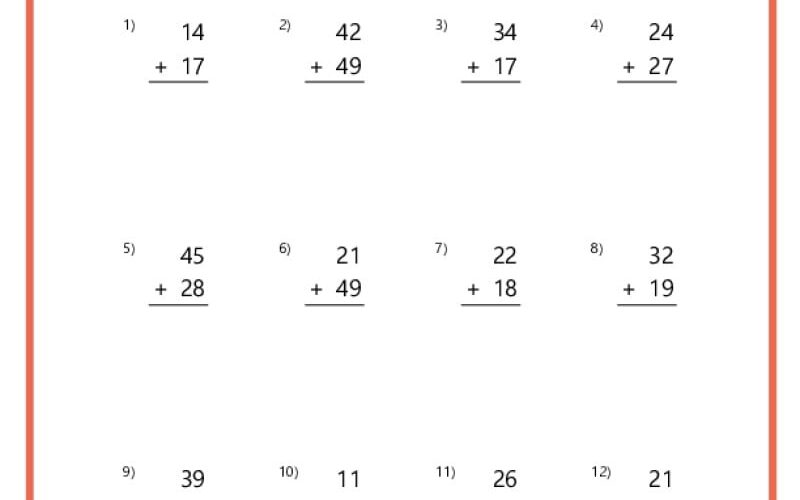 Double Digit Addition With Regrouping Worksheets