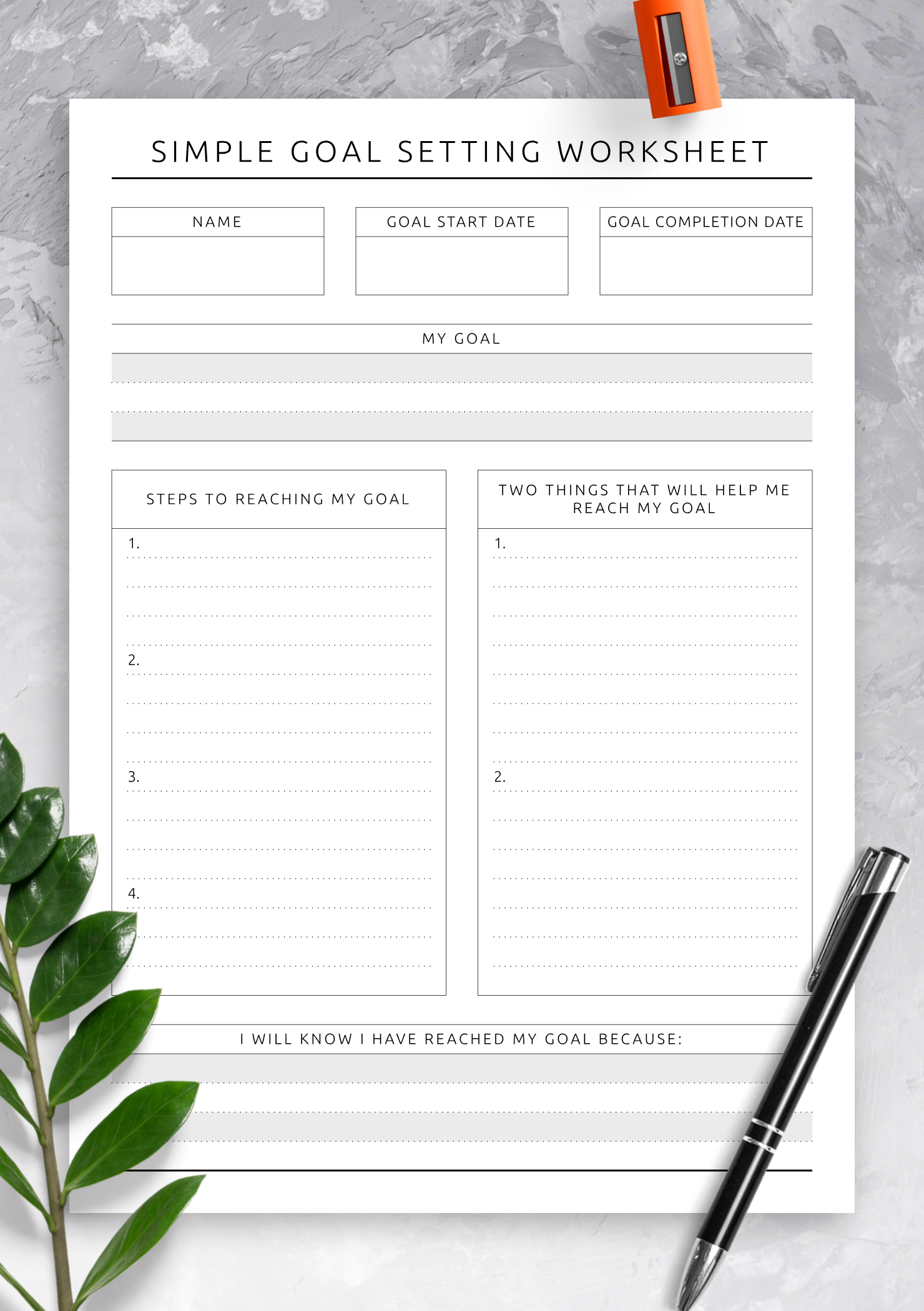 goal setting worksheet printable