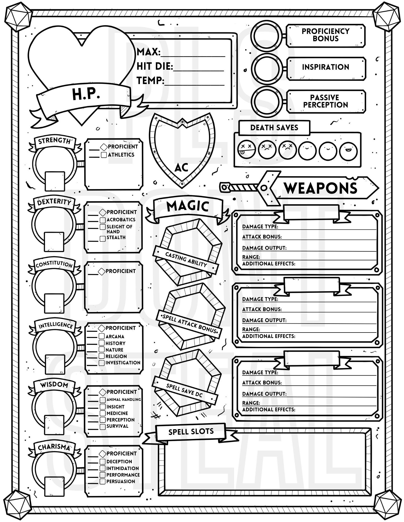Dungeons And Dragons EDITABLE PDF And Downloadable Character Sheet Etsy Israel