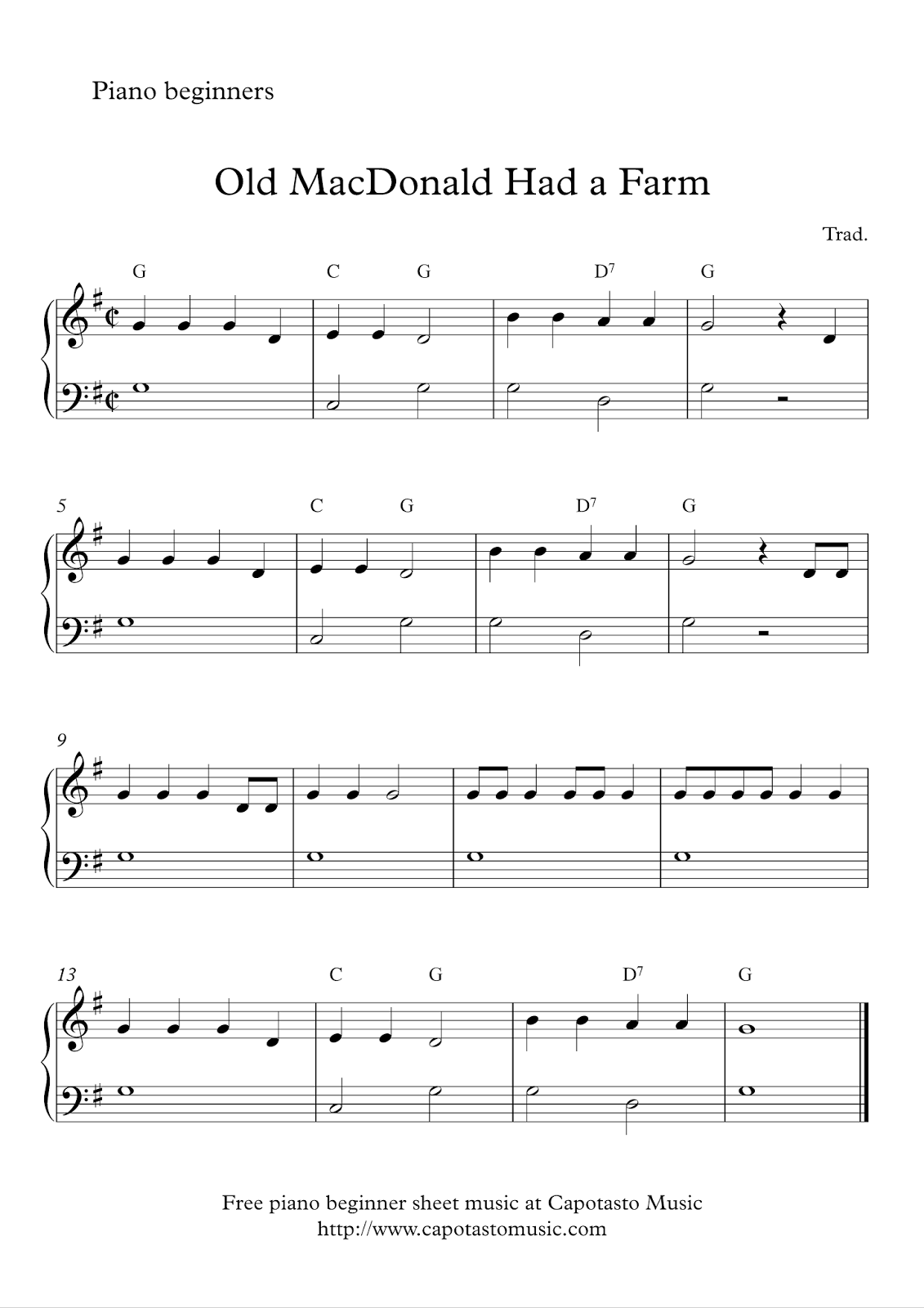 Easy Sheet Music For Beginners Free Easy Beginner Piano Sheet Music Old MacDonald Had A Farm