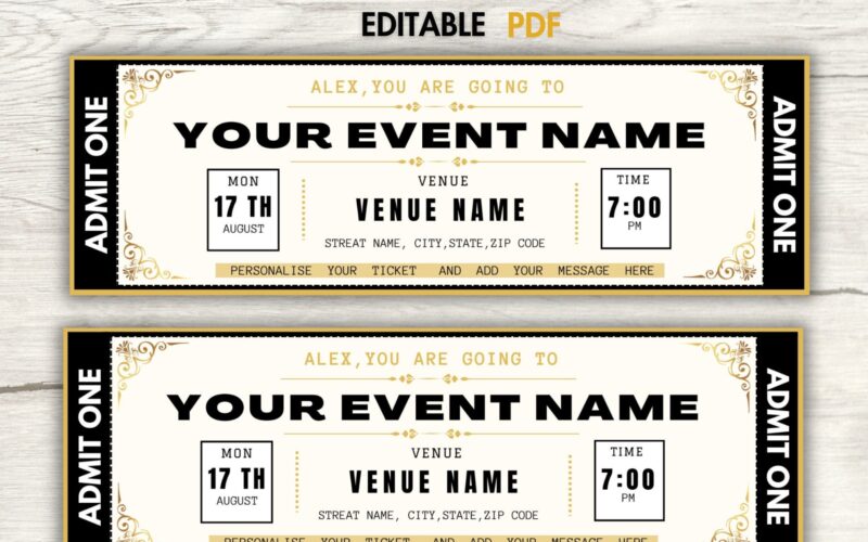 Editable Event Ticket Template Printable Ticket Gift Ticket Concert Ticket Template Surprise Ticket Invitation Ticket Instant Download Etsy