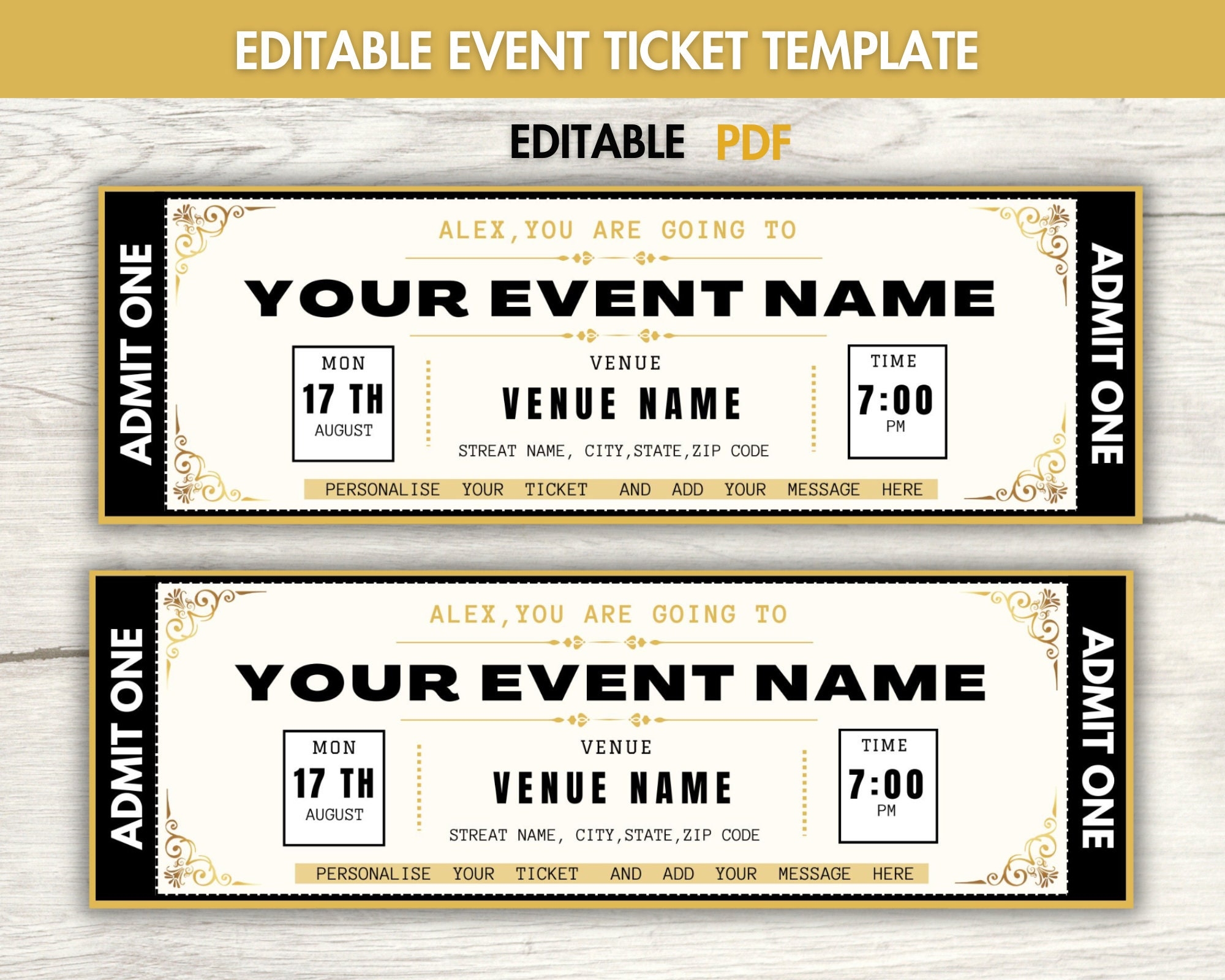 Editable Event Ticket Template Printable Ticket Gift Ticket Concert Ticket Template Surprise Ticket Invitation Ticket Instant Download Etsy