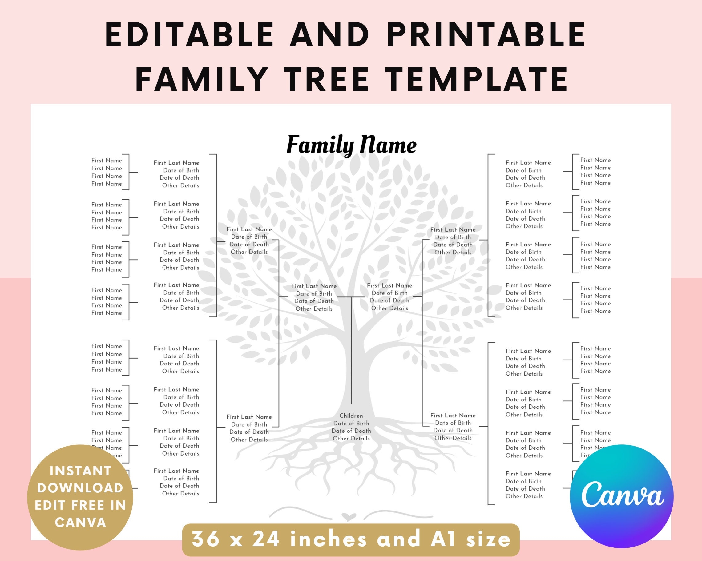 Editable Family Tree Template Family Tree Chart Printable 5 Generations Genealogy Chart Template Edit In Canva Genealogy Poster Etsy Editable Family Tree Template Family Tree Chart Printable 5 Generations Genealogy Chart Template Edit In Canva Genealogy Poster Etsy