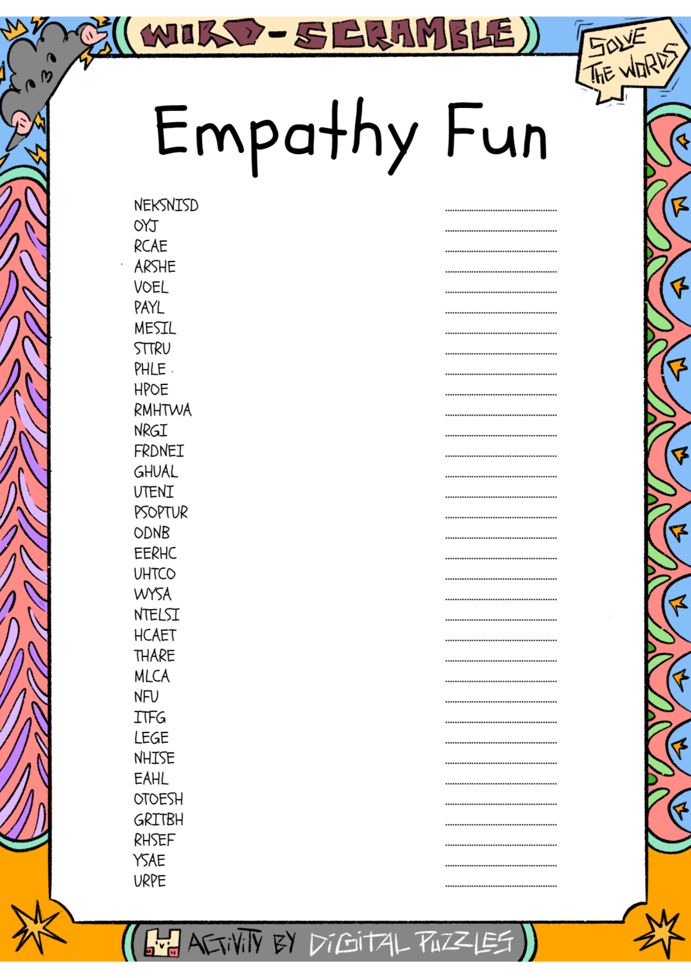 Empathy Fun Word Scramble Puzzle Worksheet Activity Made By Teachers Empathy Fun Word Scramble Puzzle Worksheet Activity Made By Teachers
