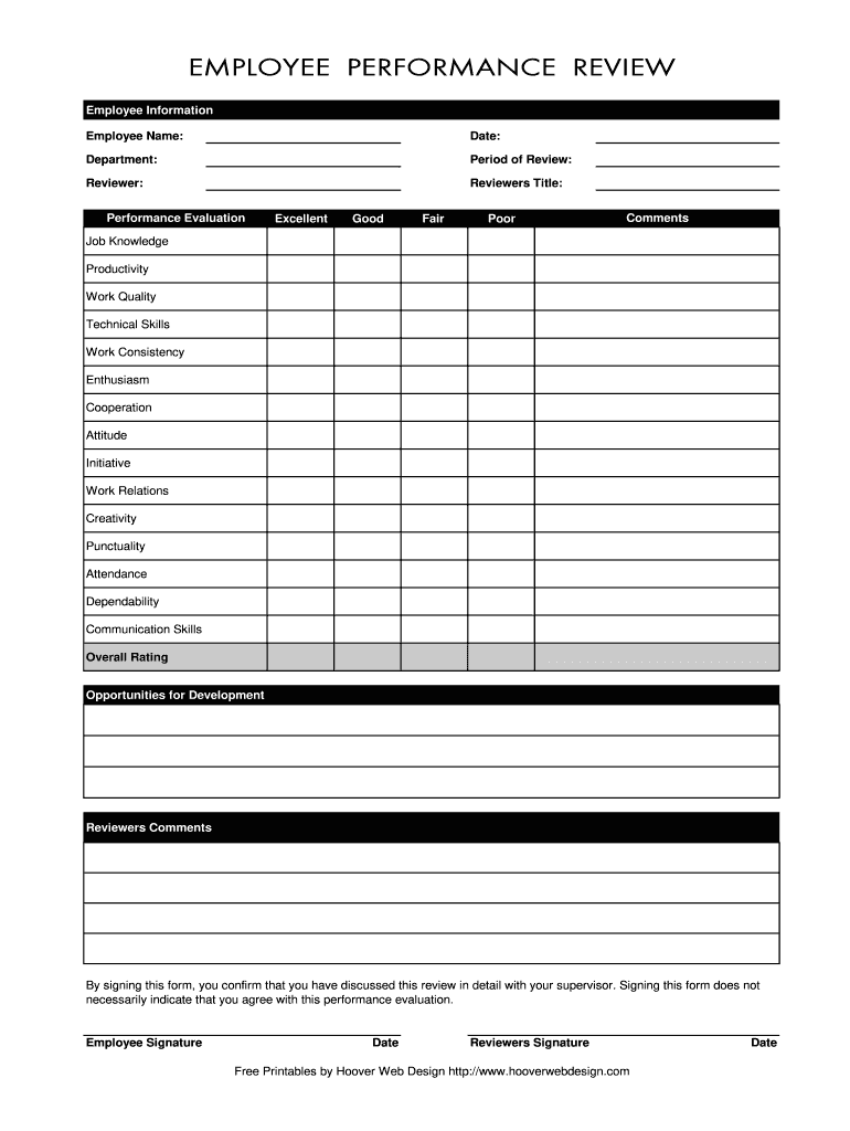 Employee Review Form Fill Online Printable Fillable Blank PdfFiller