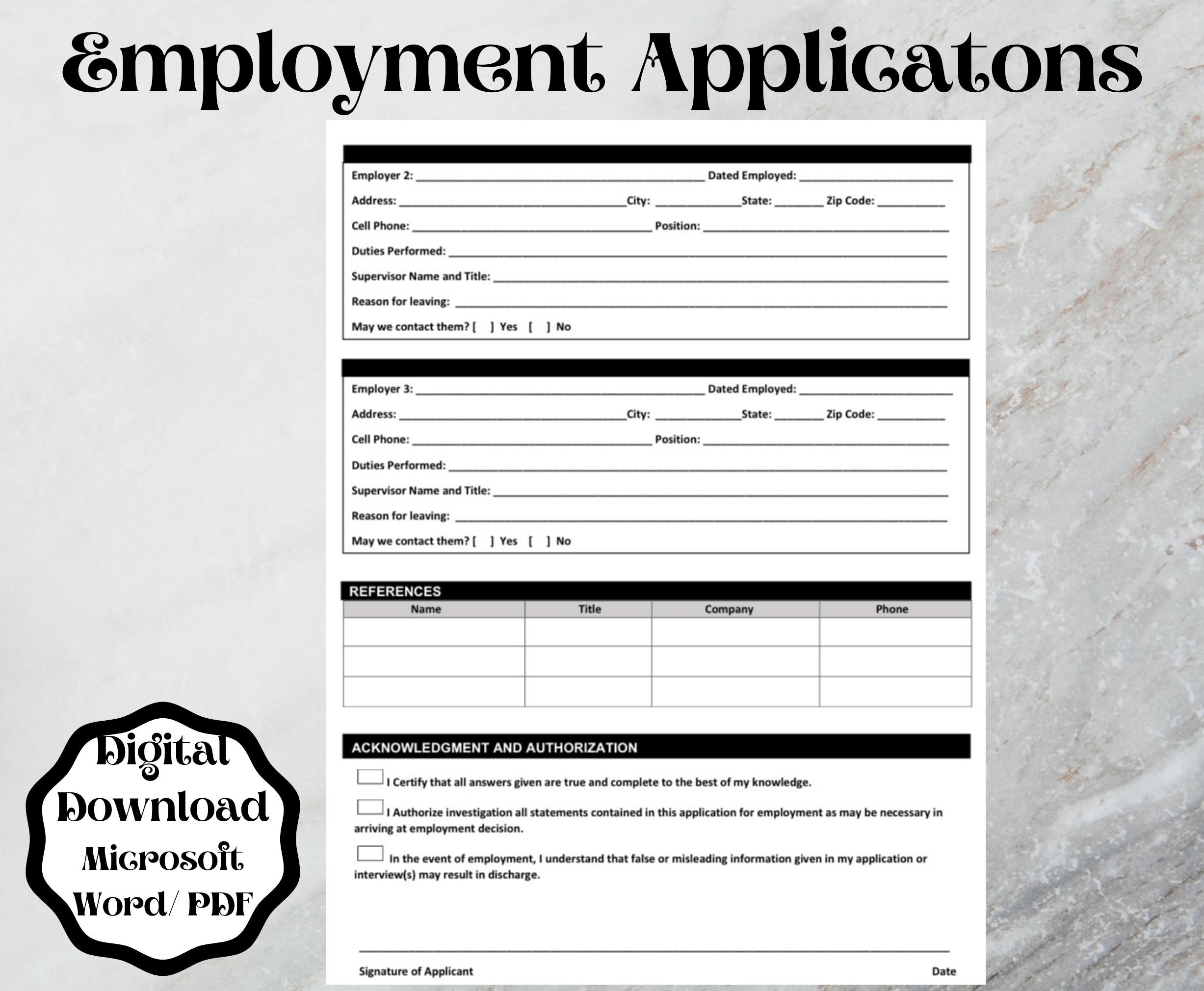 Employment Application Form Template word Printable Editable Etsy Employment Application Form Template word Printable Editable Etsy