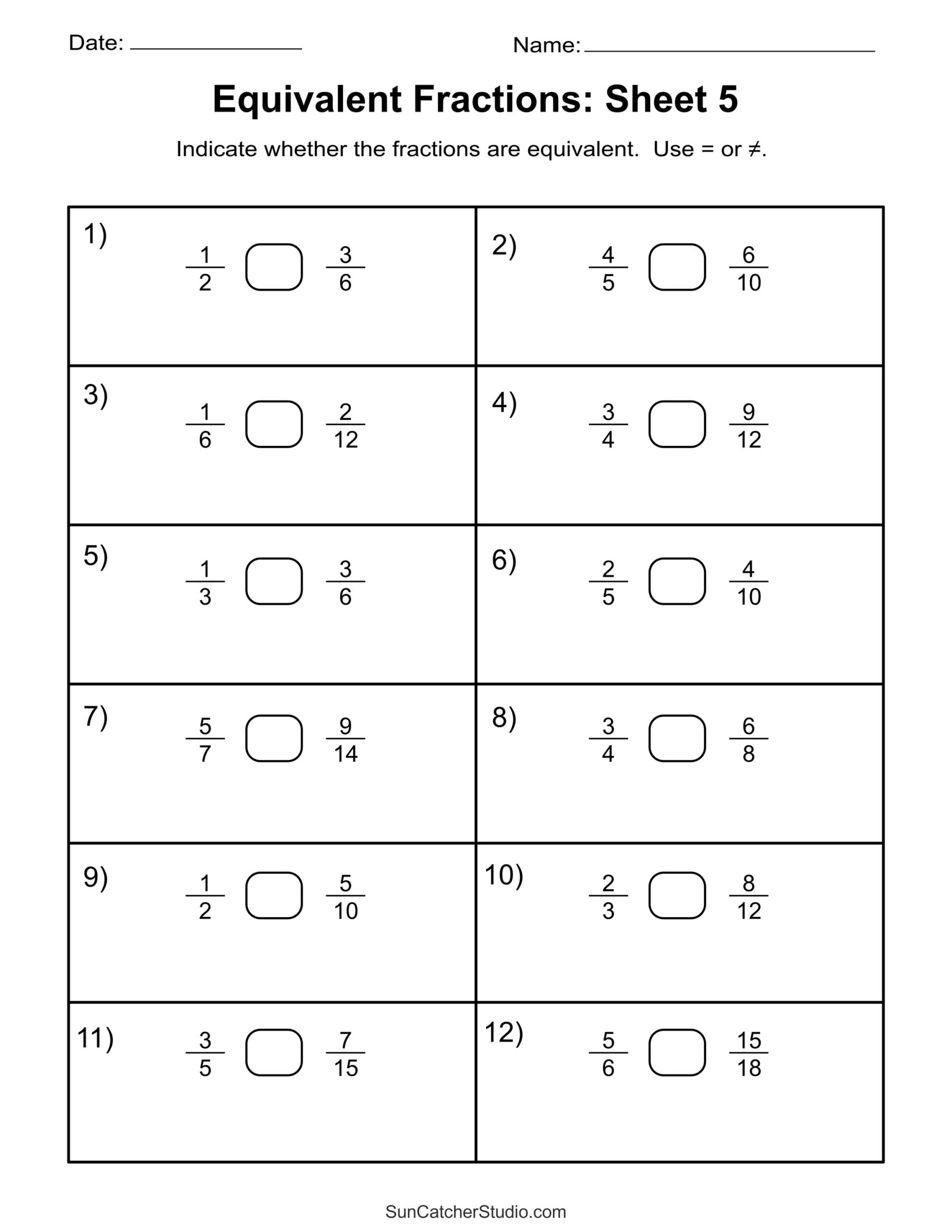 printable fraction worksheets