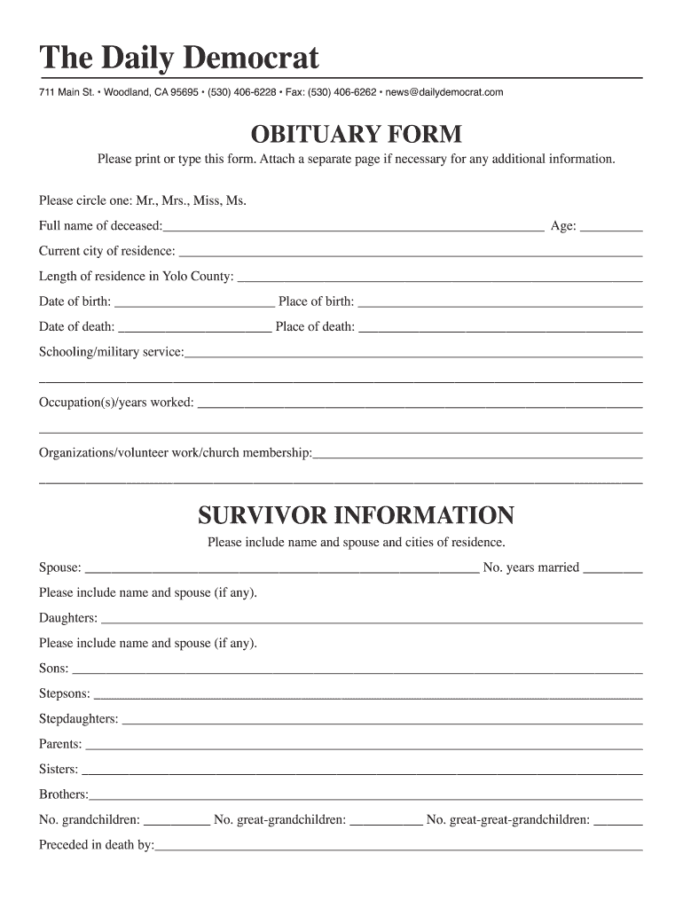 free printable obituary templates free printable obituary templates