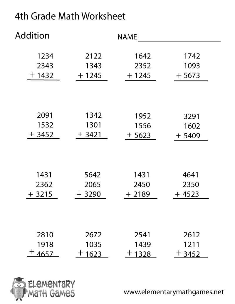 printable 4th grade math worksheets