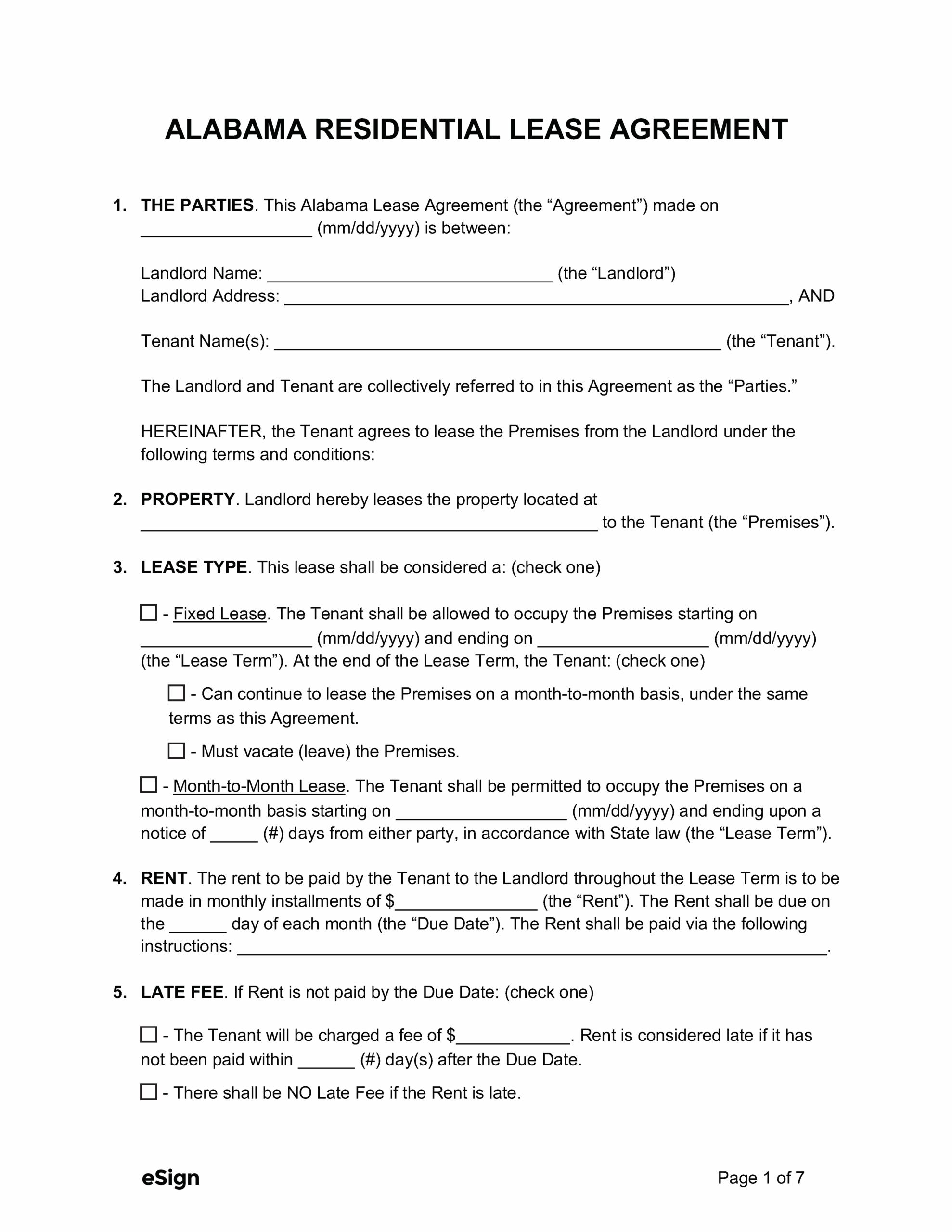 Free Alabama Rental Lease Agreement Templates 6 PDF Word
