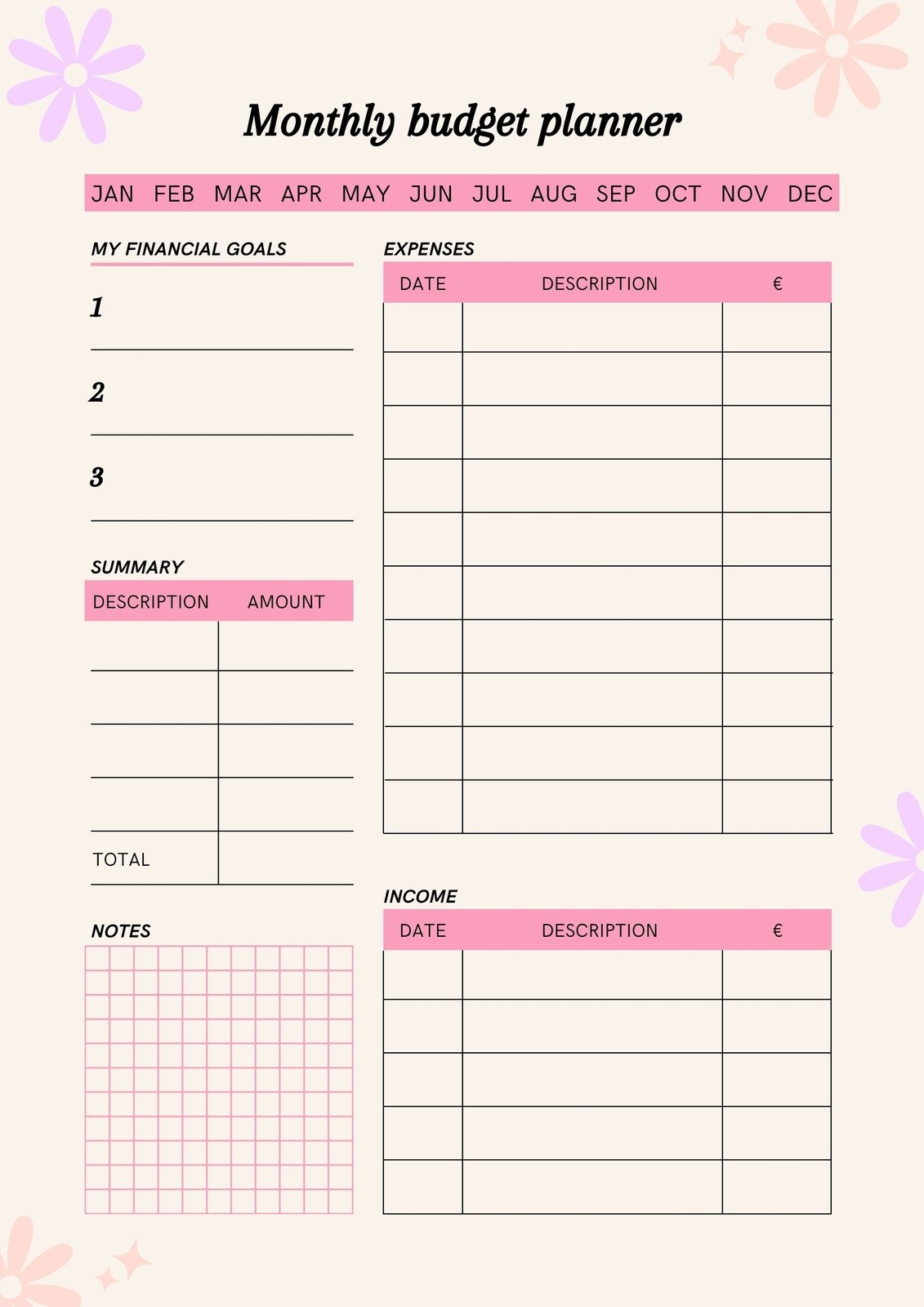 monthly budget worksheet printable