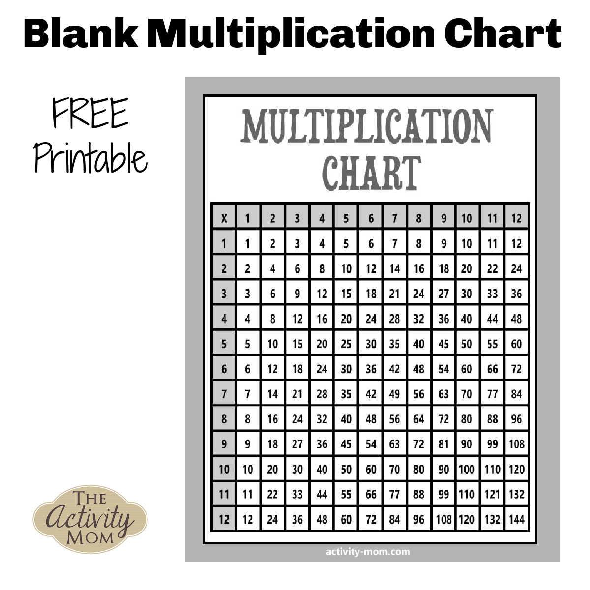 multiplication chart printable worksheet