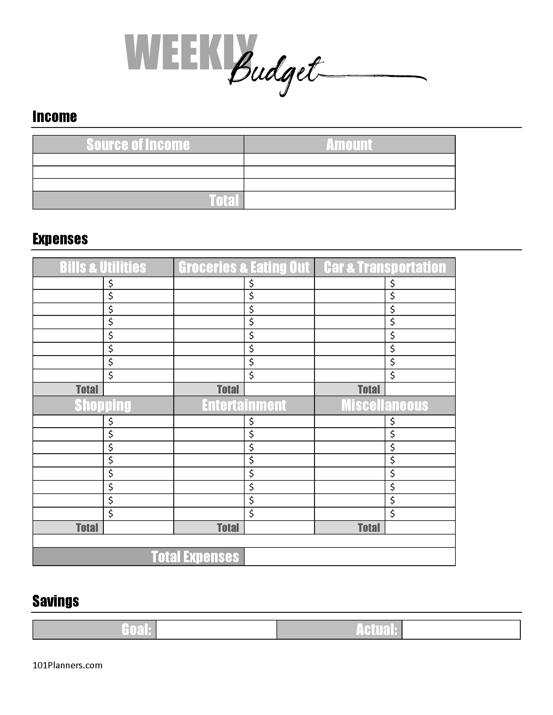 budgeting worksheet printable