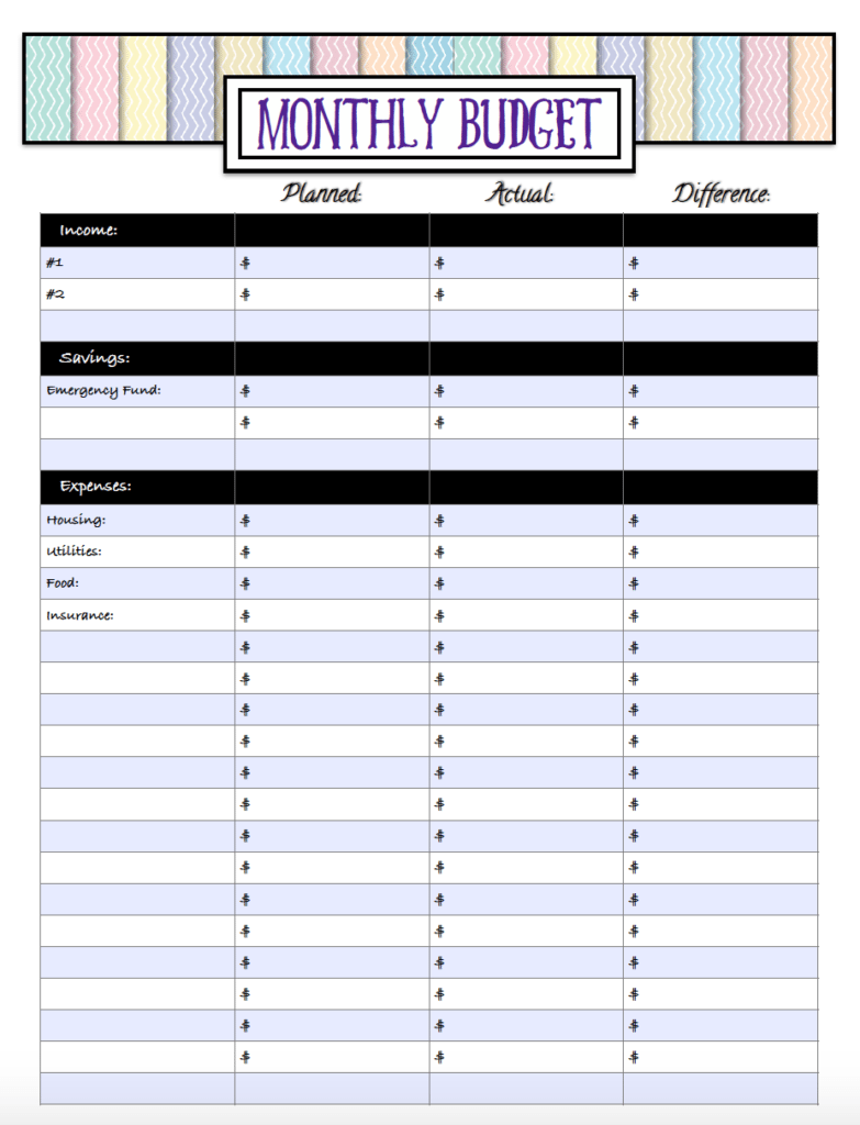 free printable budget worksheets