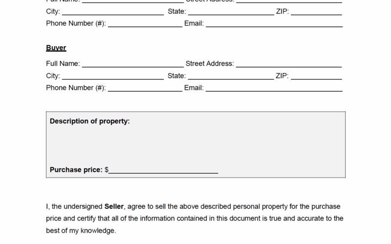 Free General Bill Of Sale Form PDF Word