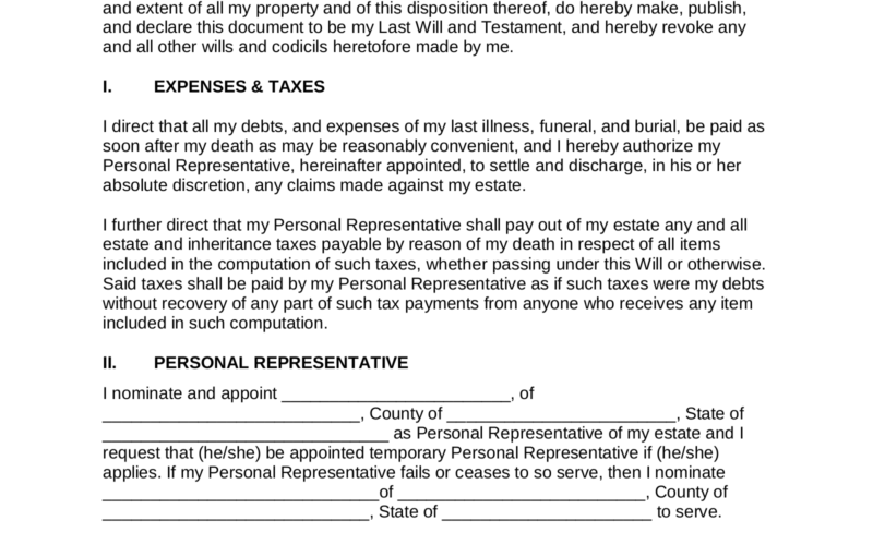 Free Last Will And Testament Will PDF Word EForms