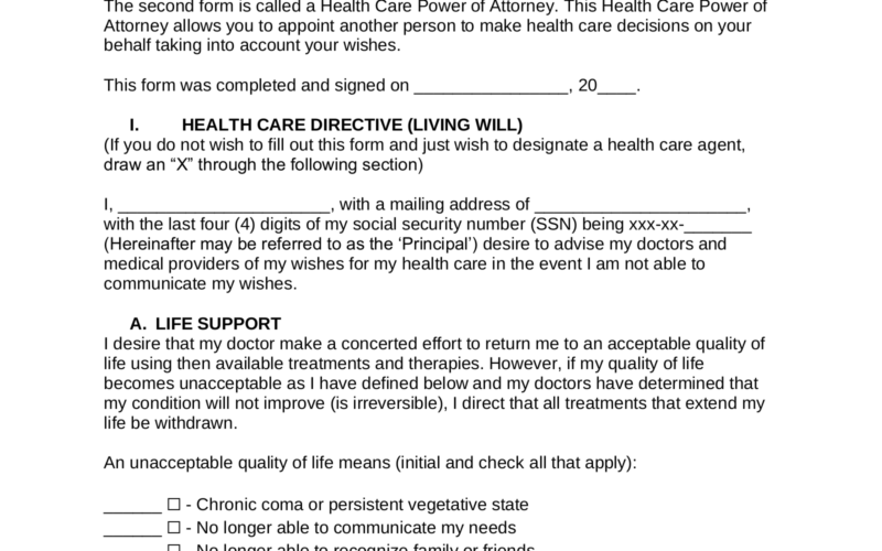 Free Living Will Form Health Care Directive PDF Word EForms