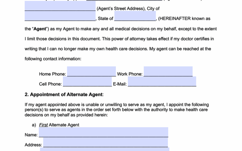 Free Medical Power Of Attorney Forms PDF Word