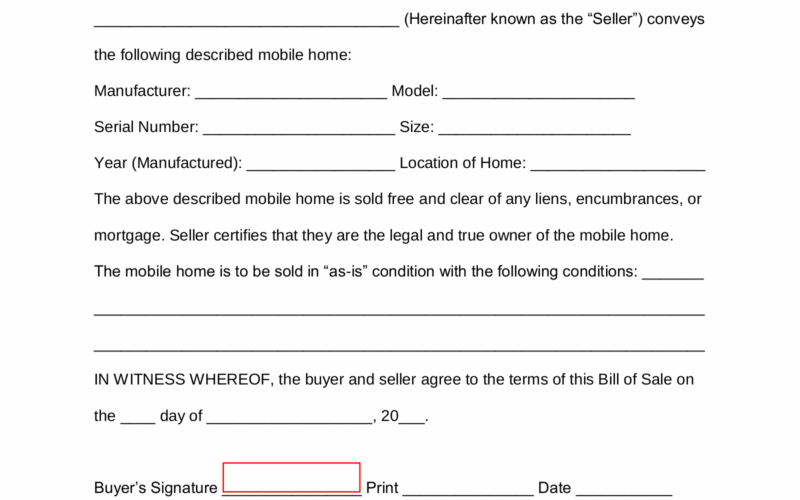 Free Mobile Manufactured Home Bill Of Sale Form PDF Word EForms