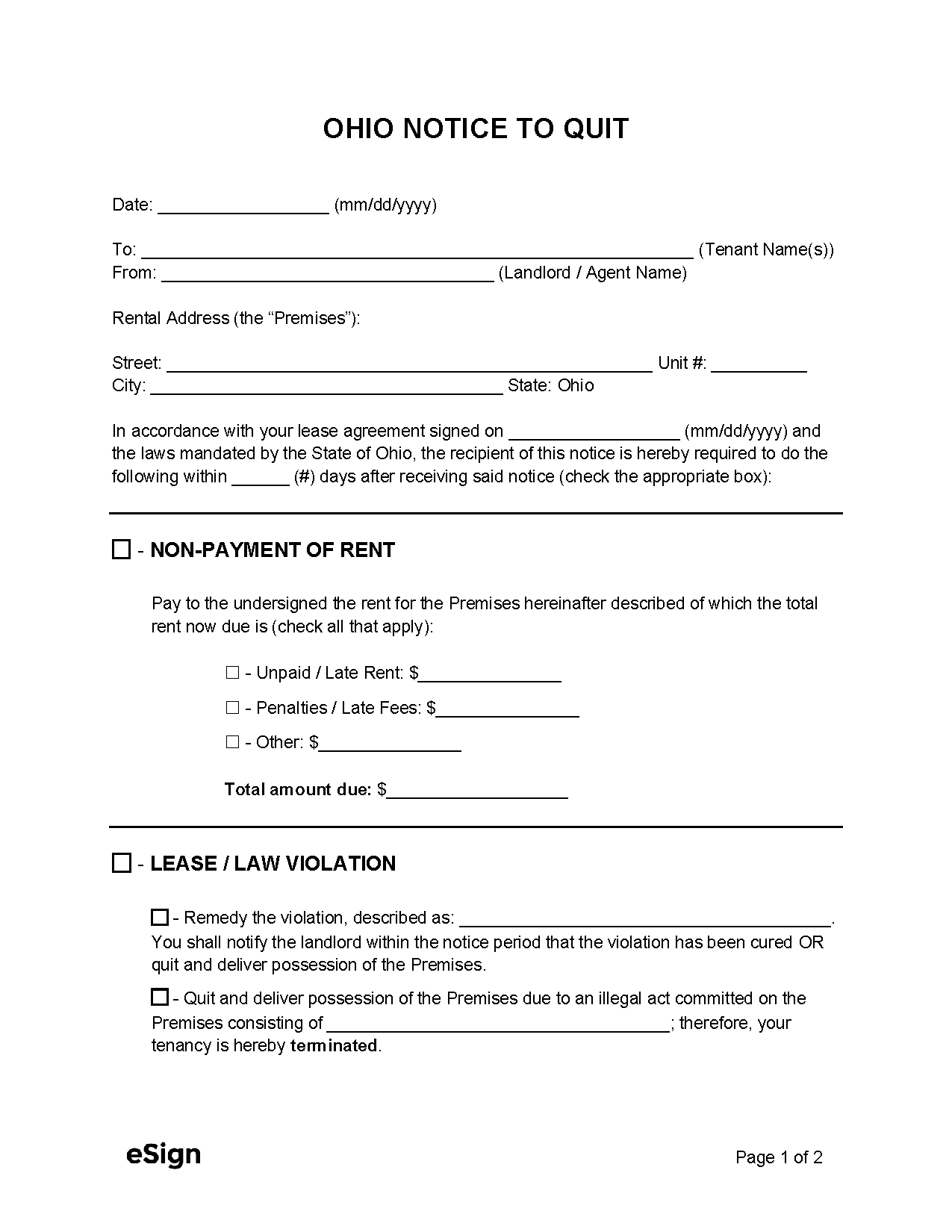 Free Ohio Eviction Notice Templates 4 PDF Word