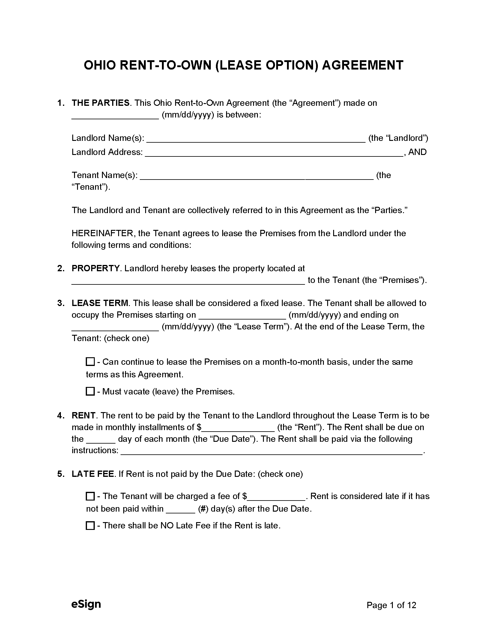 Free Ohio Rental Lease Agreement Templates 6 PDF Word
