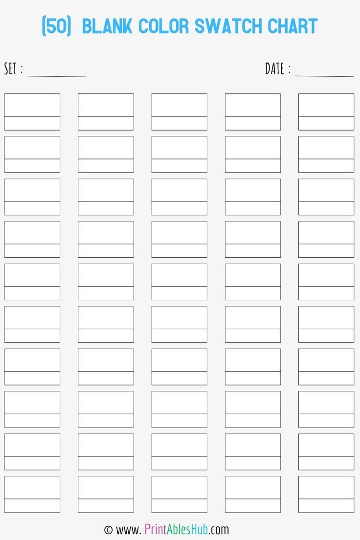 Free Printable 24 50 72 80 100 120 150 168 Blank Color Swatch Chart Template PDF Printables Hub