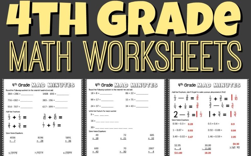 FREE Printable 4th Grade Math Worksheets Pdf
