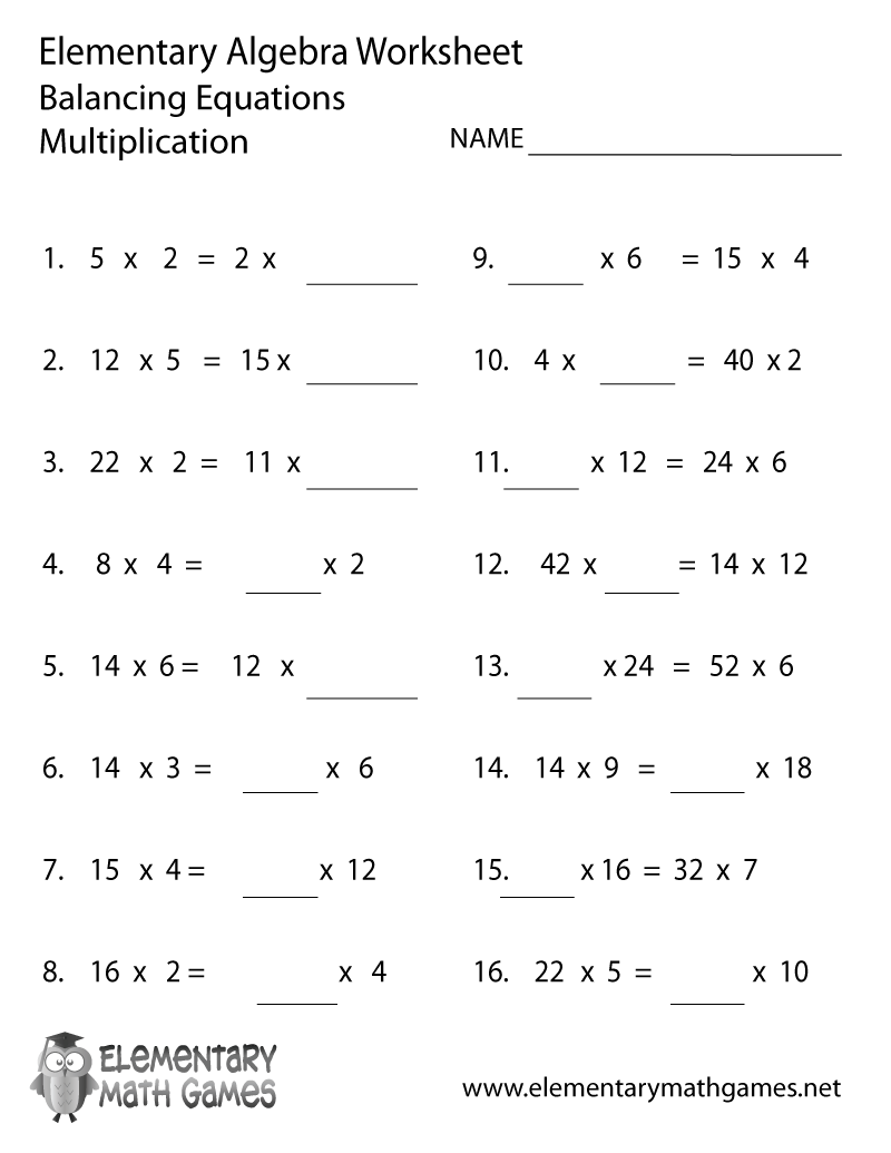 Free Printable Algebra Multiplication Worksheet