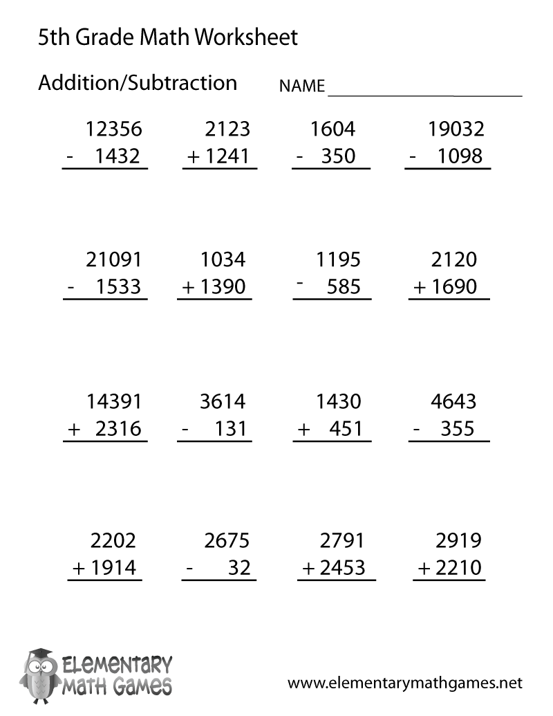 Free Printable Arithmetic Worksheet For Fifth Grade