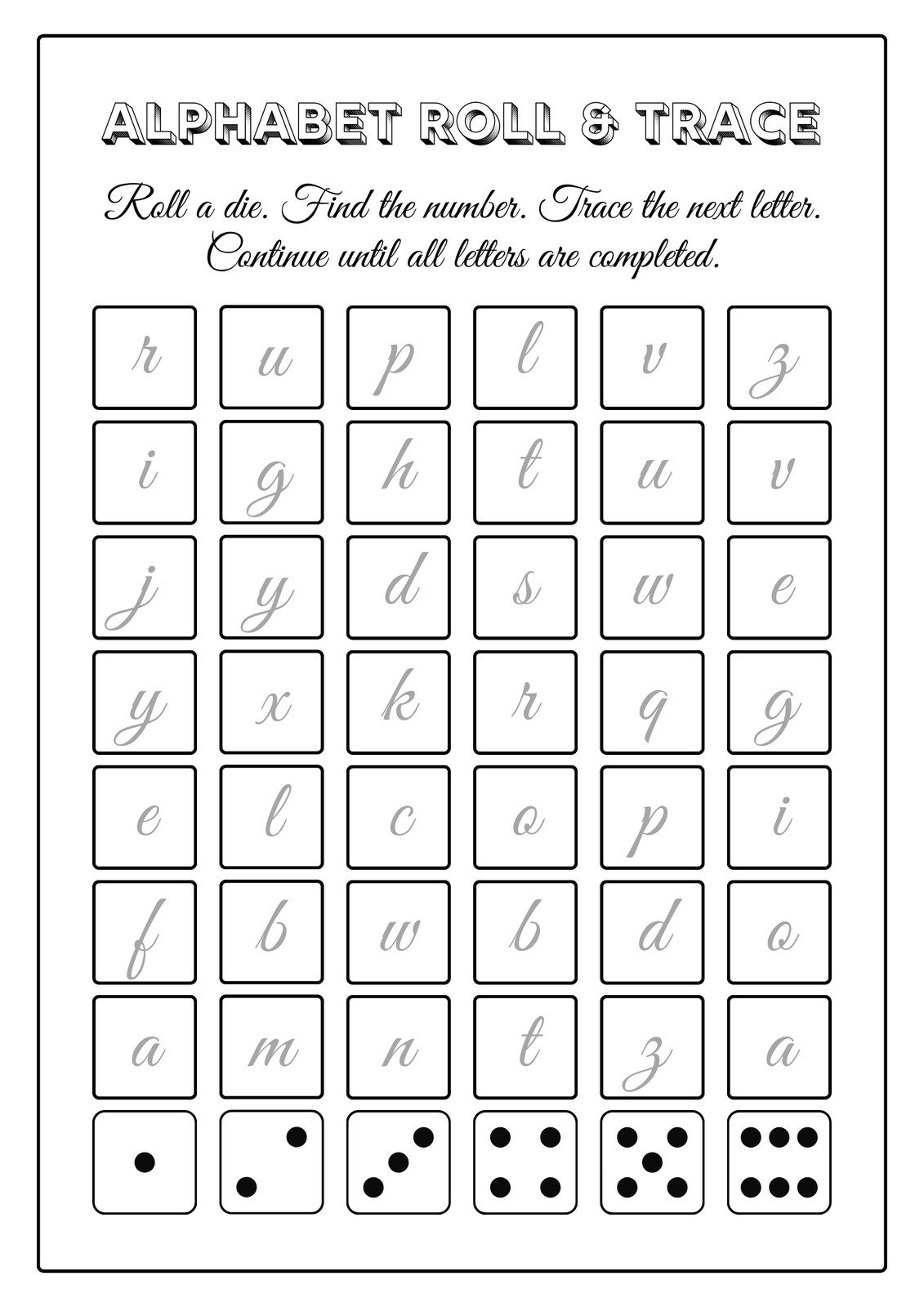 cursive alphabet printable worksheet