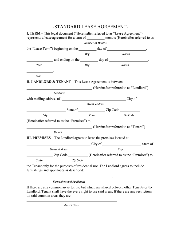 printable lease agreement template