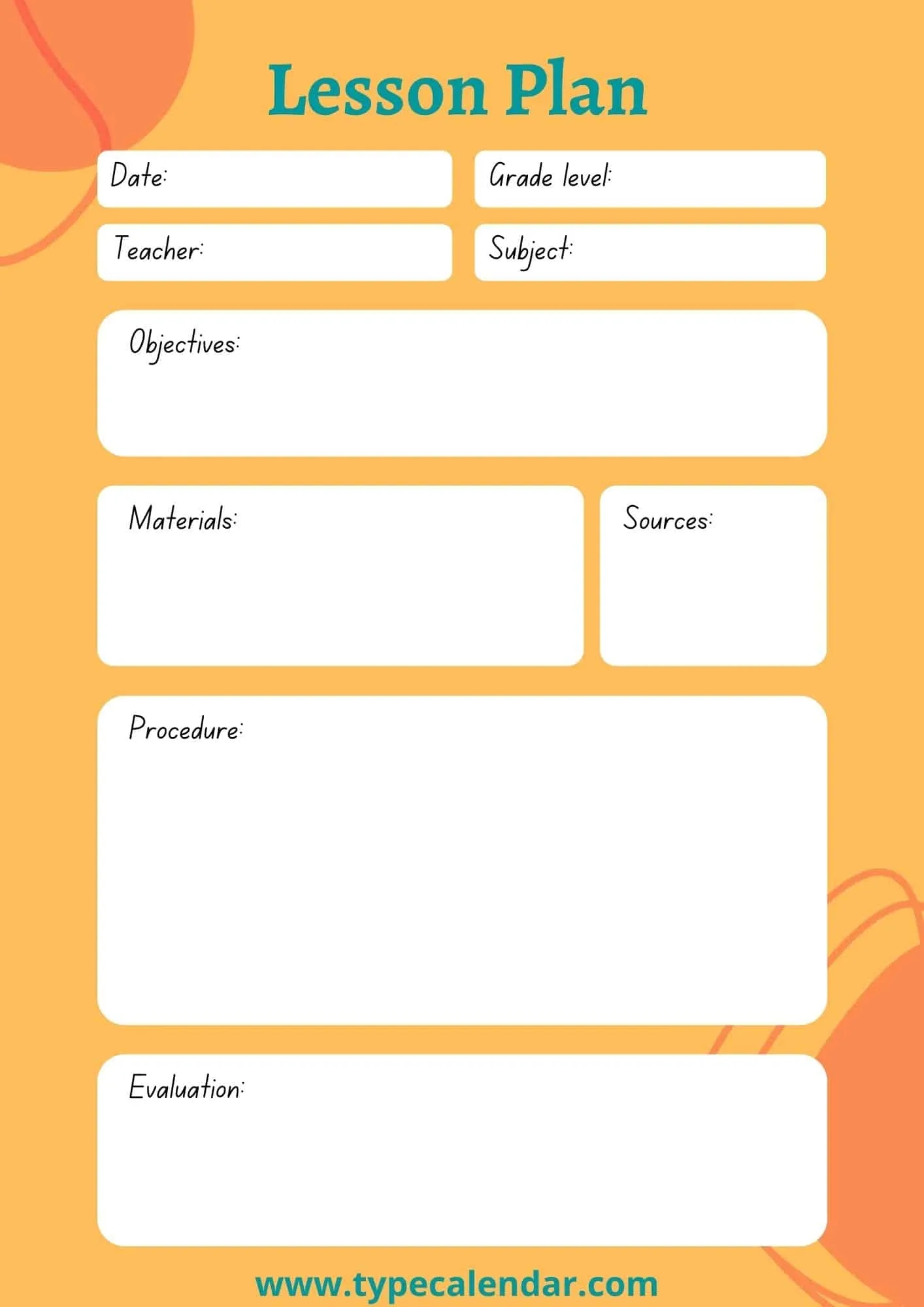 Free Printable Lesson Plan Templates PDF Word Preschool Elementary