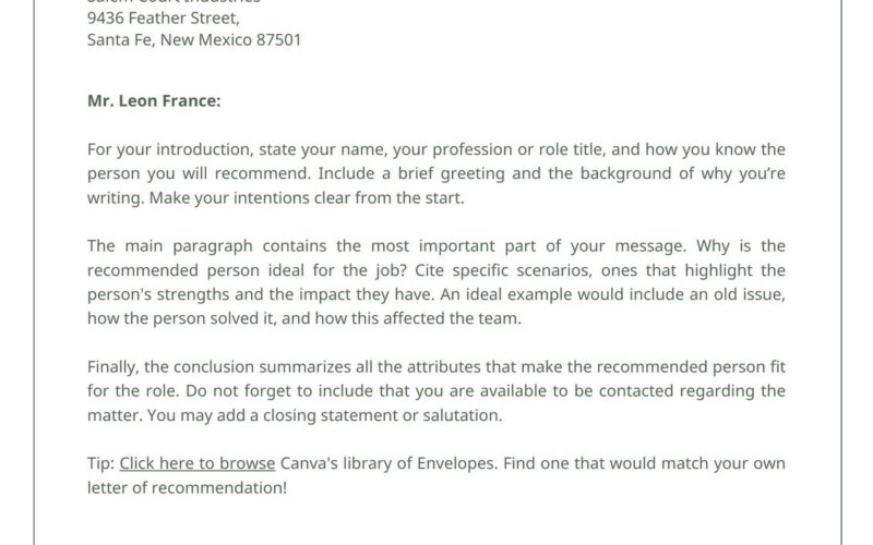 Free Printable Letter Of Recommendation Templates Canva