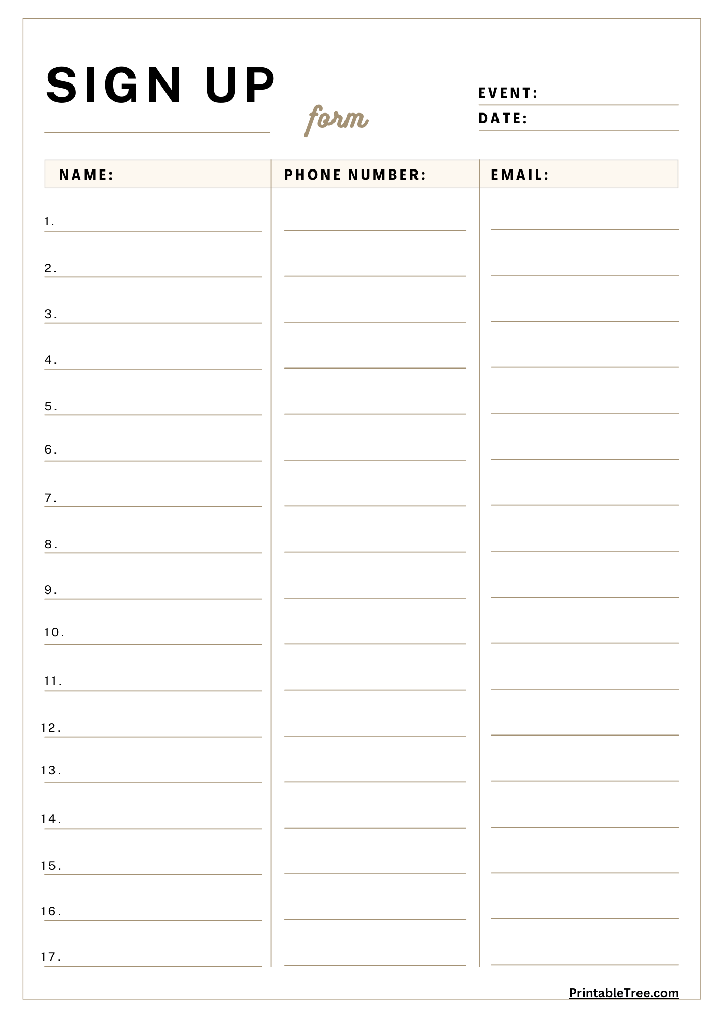 printable pdf sign in sheet template