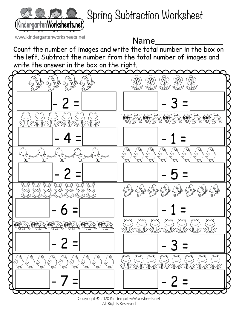 Free Printable Spring Subtraction Worksheet