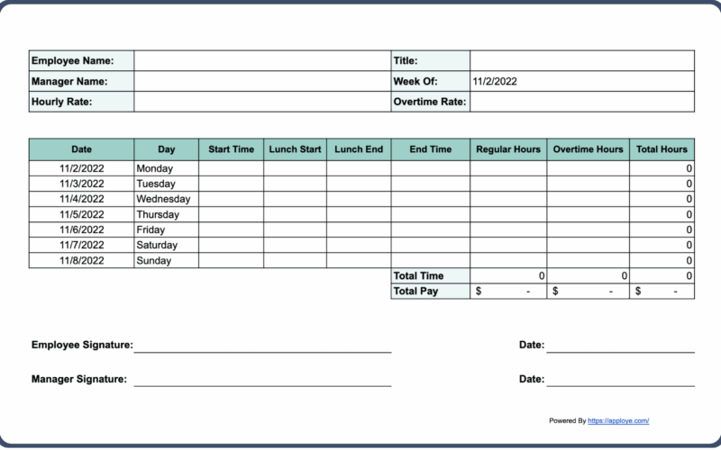 Free Printable Timesheet Templates Excel Word PDF