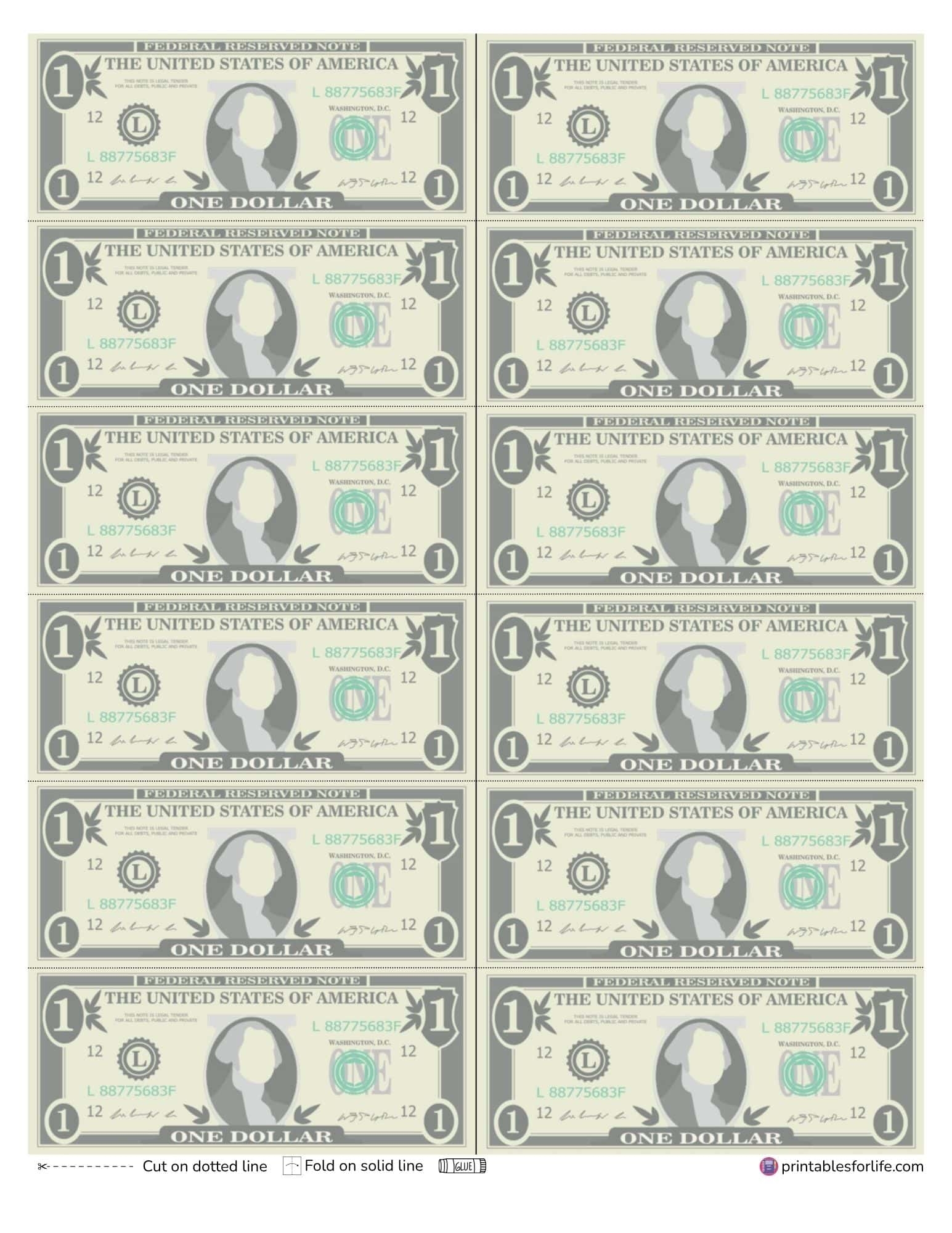 printable money sheets