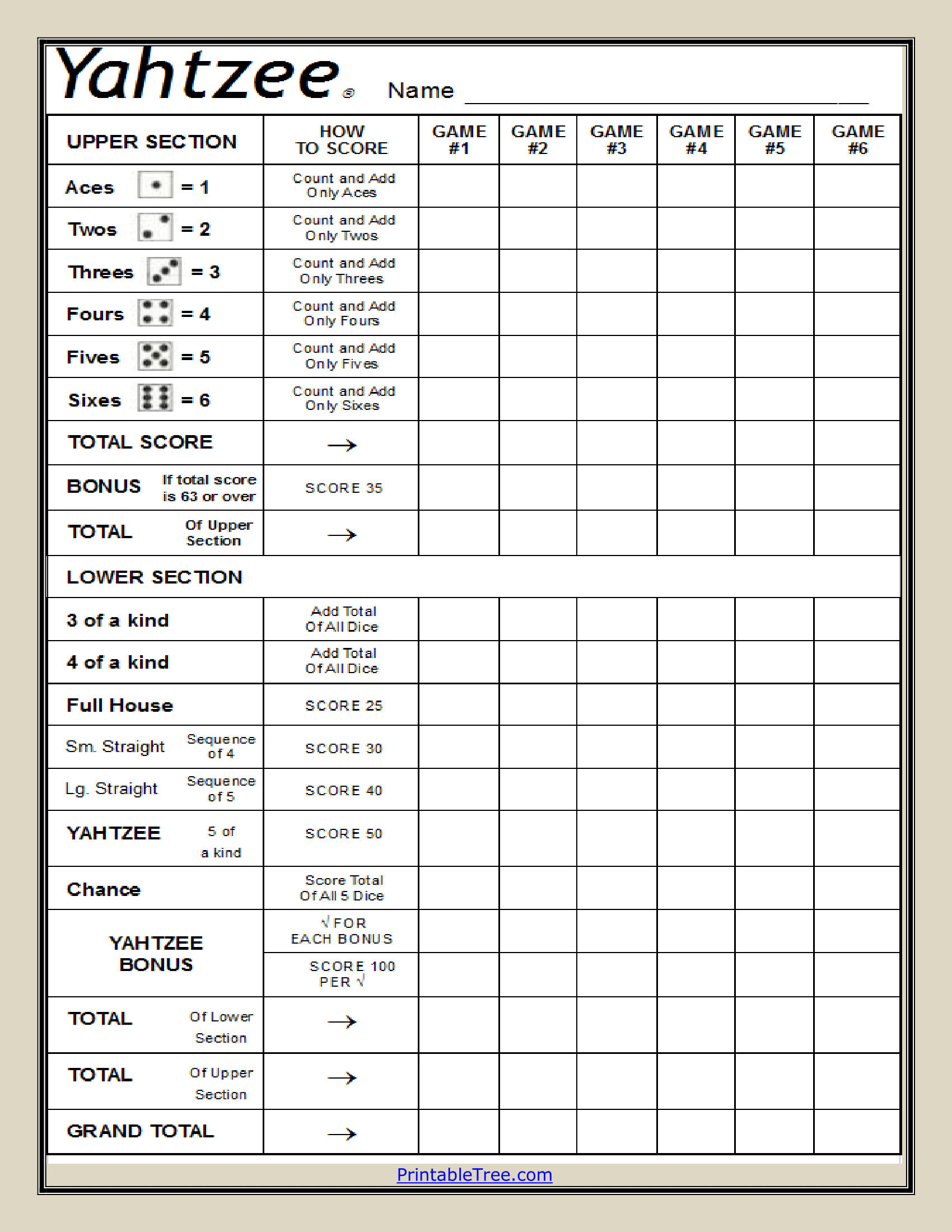 printable yahtzee score sheets