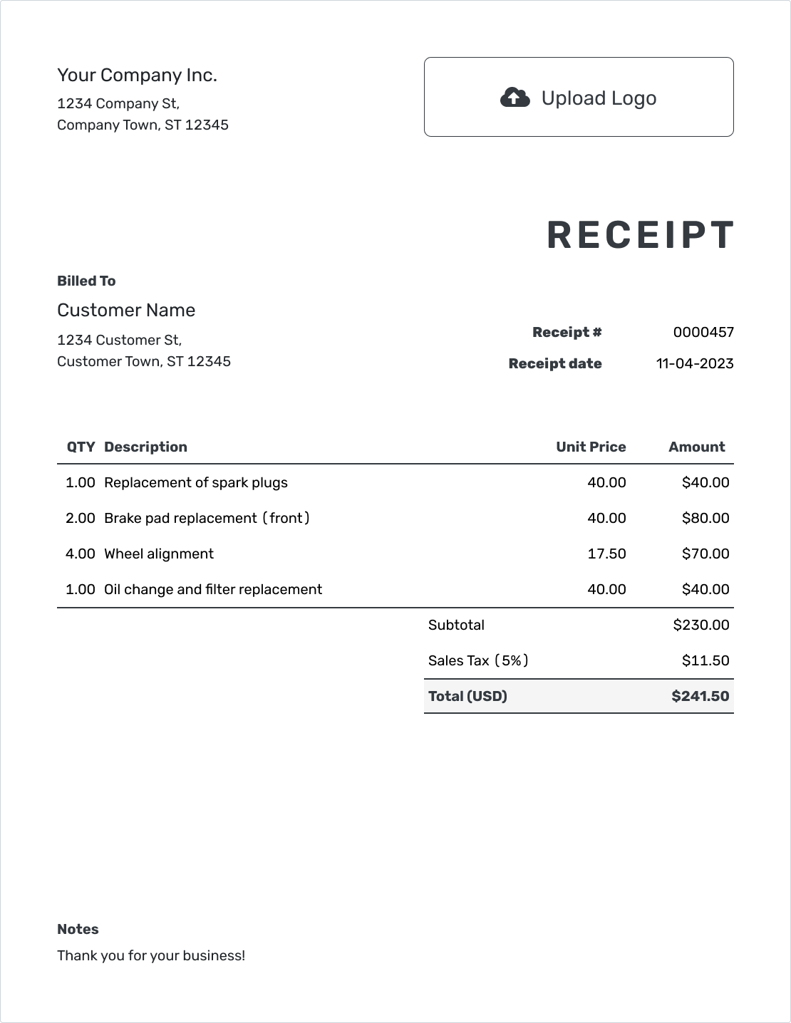 printable receipt templates