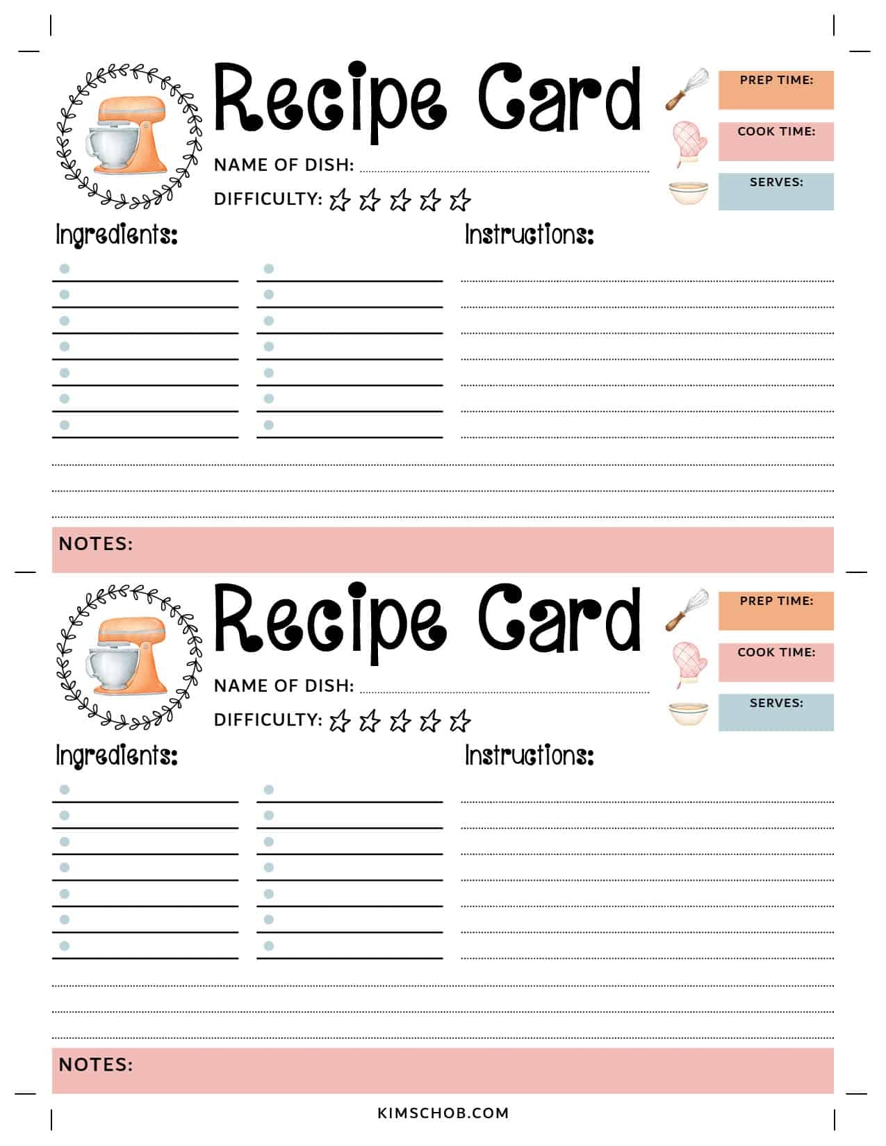 printable blank recipe card template