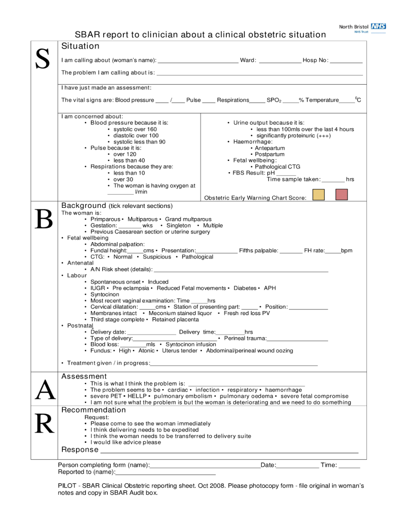 Free Sbar Template Pdf Fill Out Sign Online DocHub
