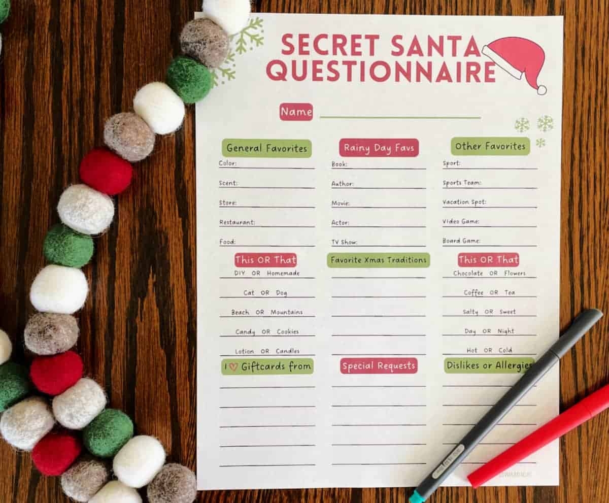 secret santa template printable