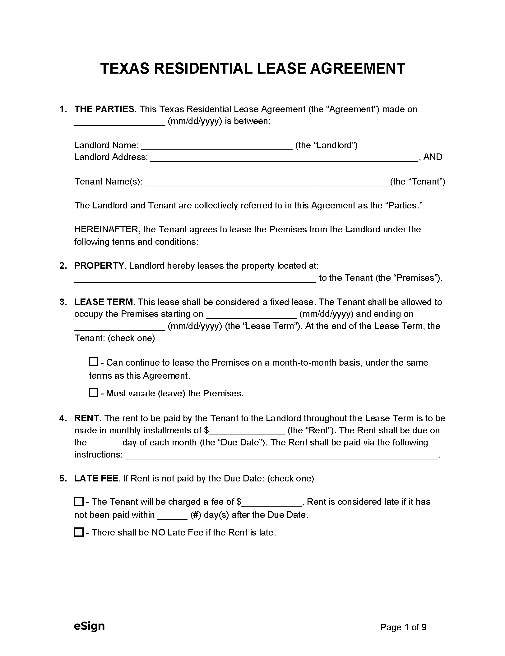 printable rental lease agreement template